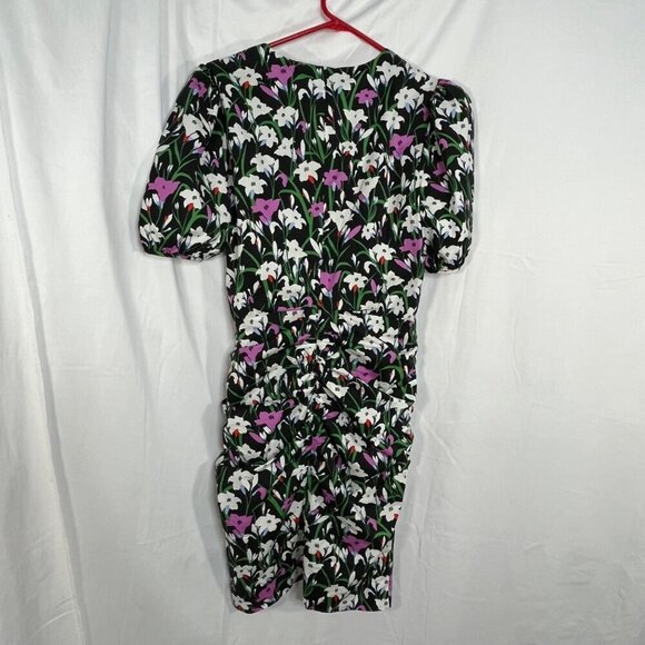 Veronica Beard Janis Ruched Floral Print Mini Dress Puff‎ Sleeves Size 8 - Picture 10 of 15